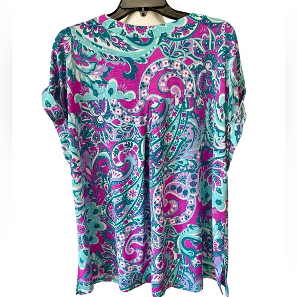 Dear Scarlet size 2X colorful short sleeve office work casual floral paisley - Picture 3 of 16